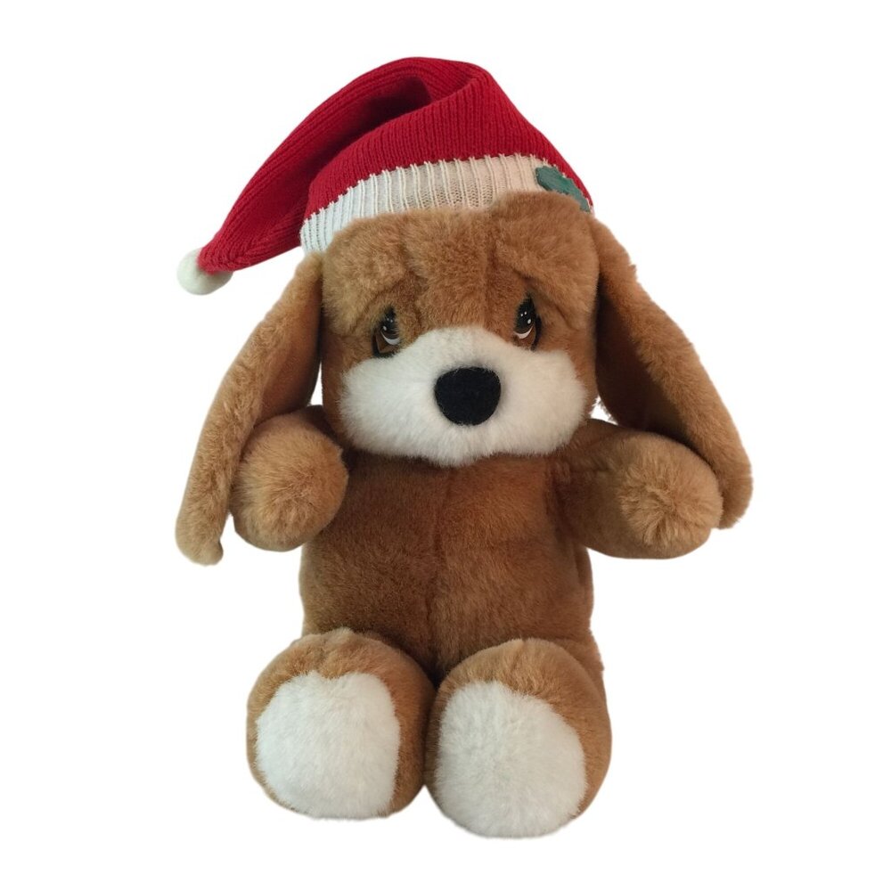 Vtg Applause Sad Sam Puppy Dog 16" Plush Christmas Santa Hat Stuffed Animal 1986